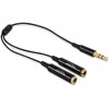 Adapter kabel Audio Stereo Jack 1X Moški > 2x Ženski črni 25cm Delock
