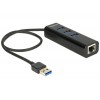 Delock USB 3.0 razdelilec za 3 priključke + 1 priključek za Gigabit LAN 10/100/1000 Mb/s